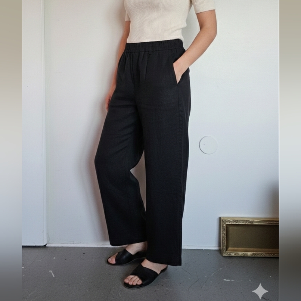 Theory Black Cropped Wide-Leg Pants